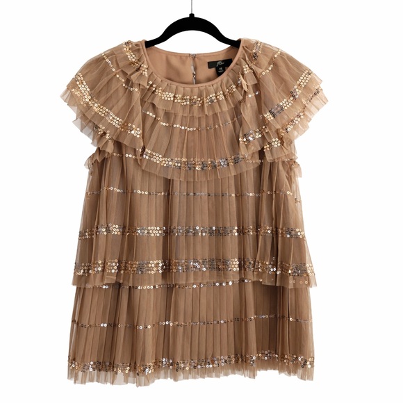 J. Crew Tops - J.Crew Gold Sequined Short Layered Tulle Dress Size XS Party, Cocktail, Holiday
